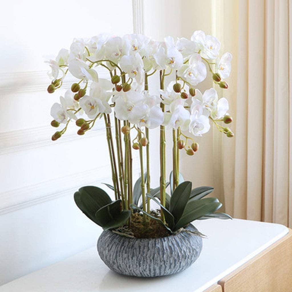 8頭の人工ファラエノプシスの花鉢植えの蘭人工植物フェイクラン 造花